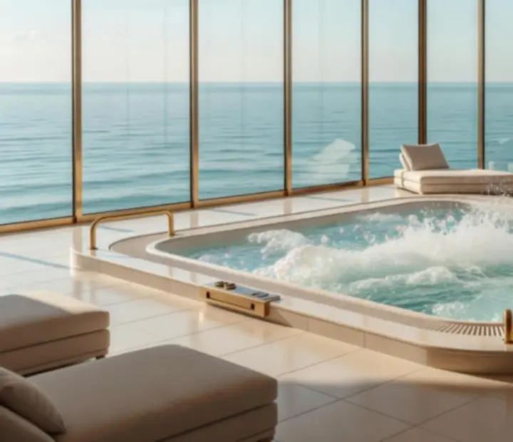 Luksusowe jacuzzi z widokiem na ocean na pokładzie statku wycieczkowego