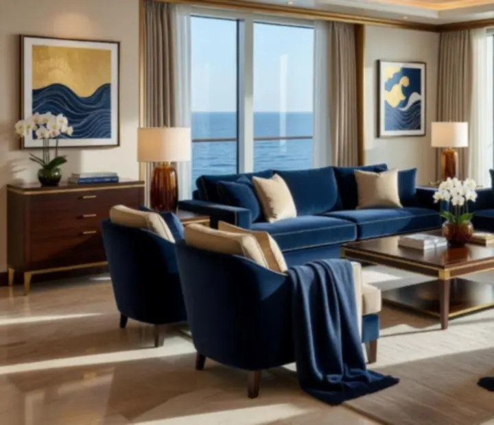 Luksusowy apartament na statku wycieczkowym z widokiem na ocean