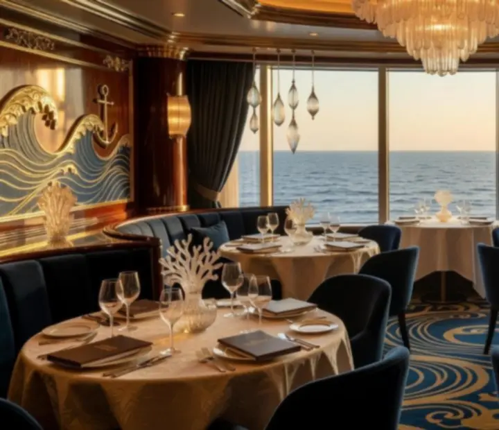 Elegancka restauracja na statku wycieczkowym z widokiem na ocean